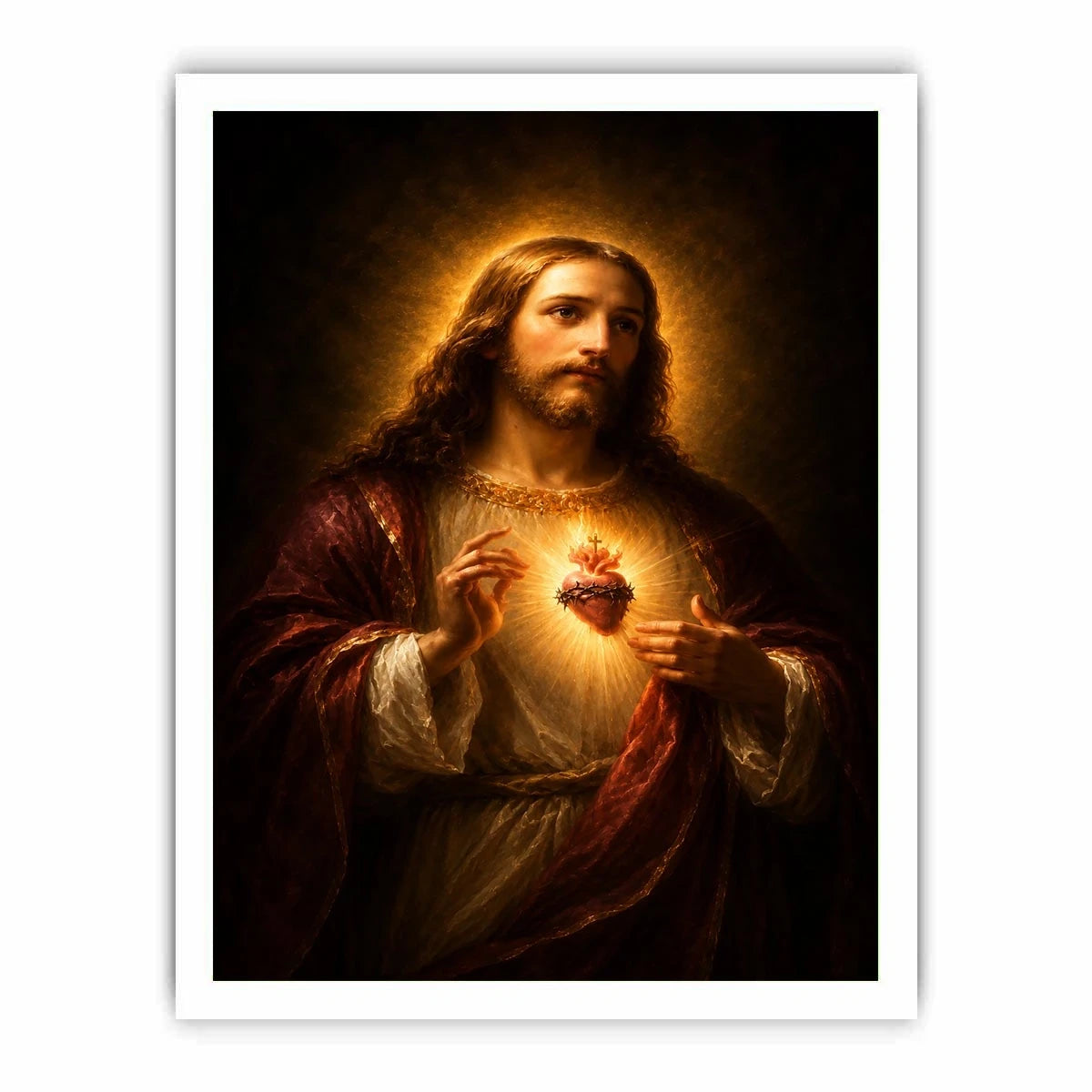 Classic sacred heart Jesus portrait canvas art for bedroom decor.