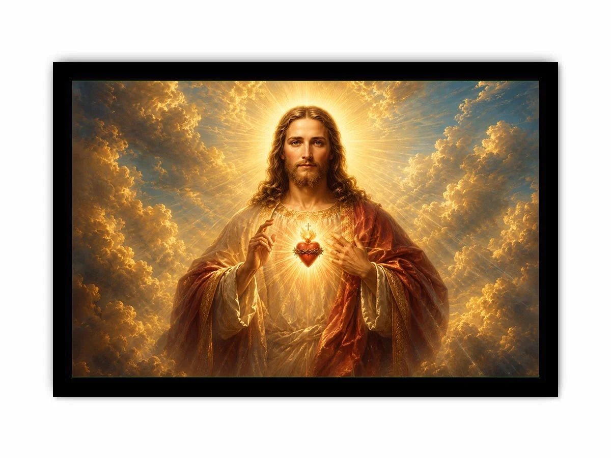 Radiant sacred heart Jesus canvas wall art for classic home decor.