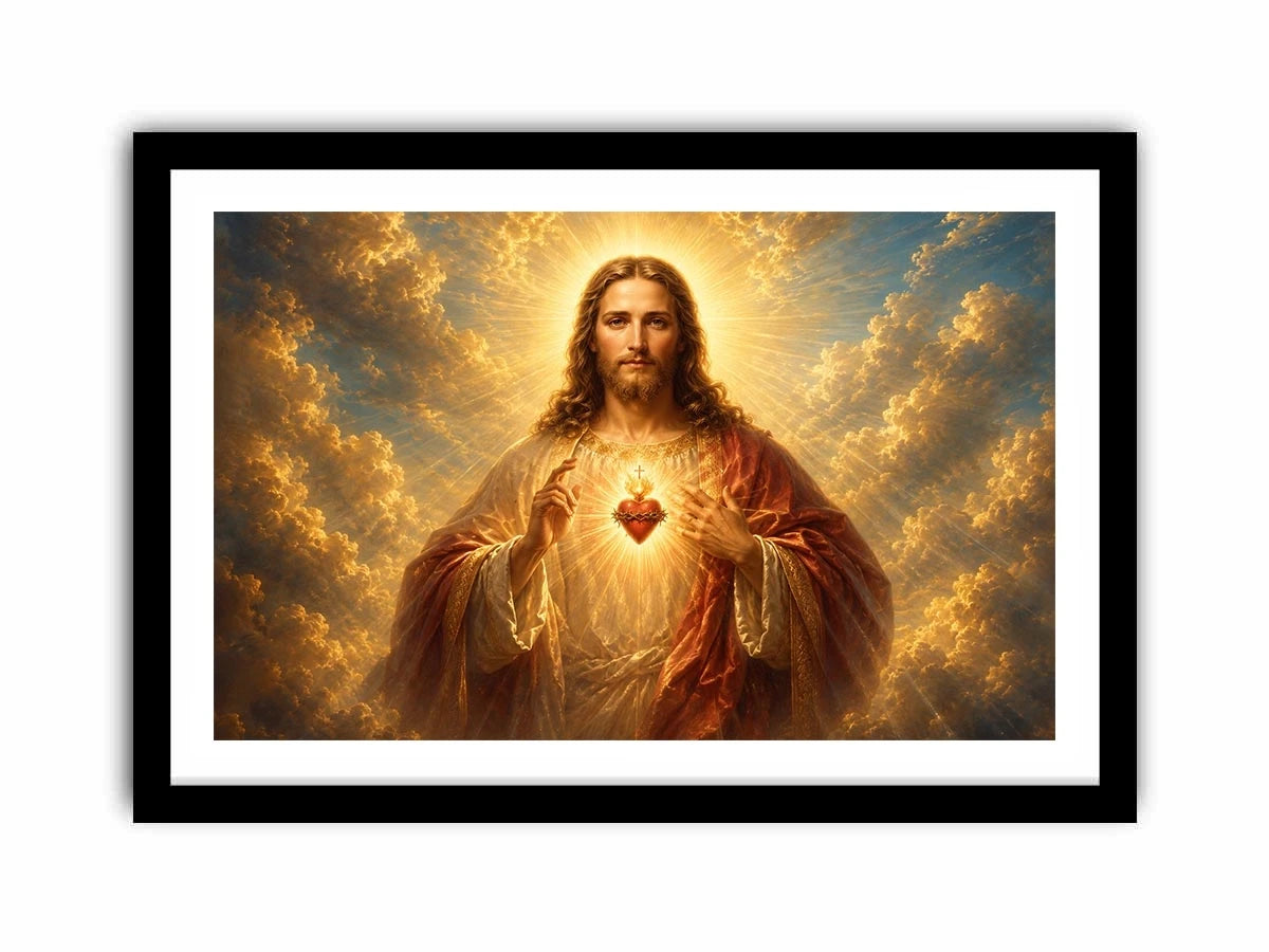Radiant sacred heart Jesus canvas wall art for classic home decor.