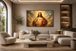 Radiant sacred heart Jesus canvas wall art for classic home decor.