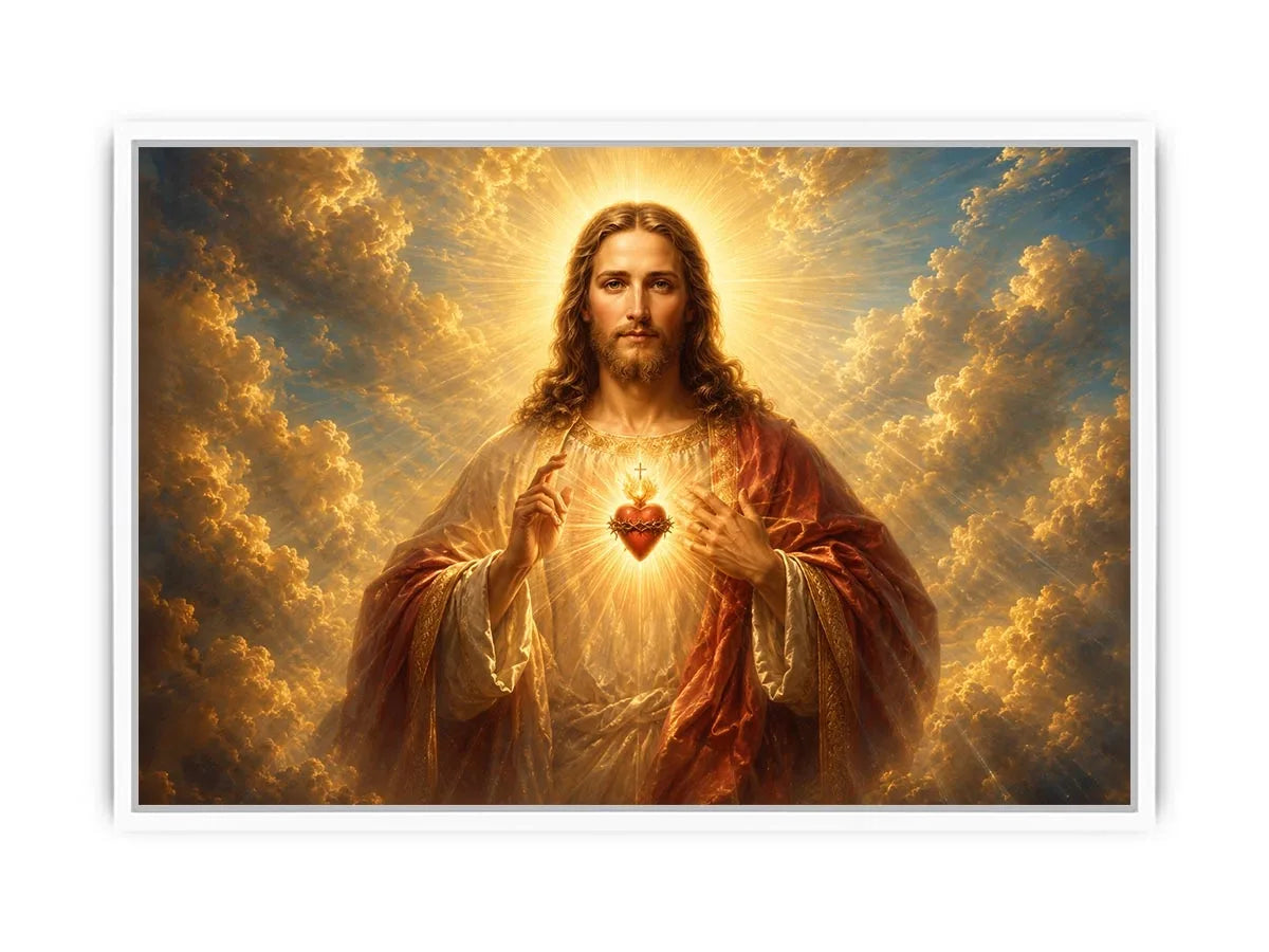 Radiant sacred heart Jesus canvas wall art for classic home decor.