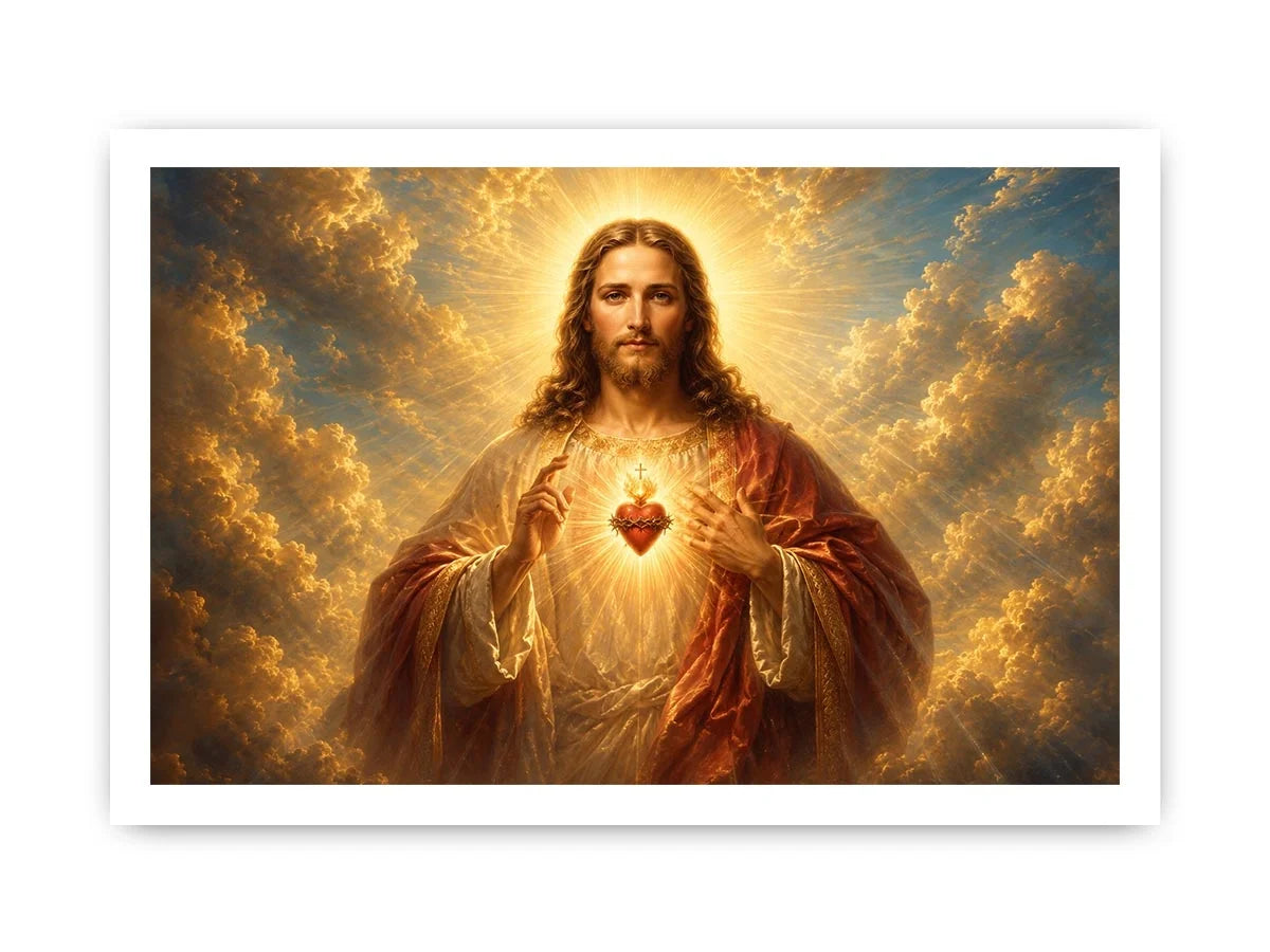 Radiant sacred heart Jesus canvas wall art for classic home decor.