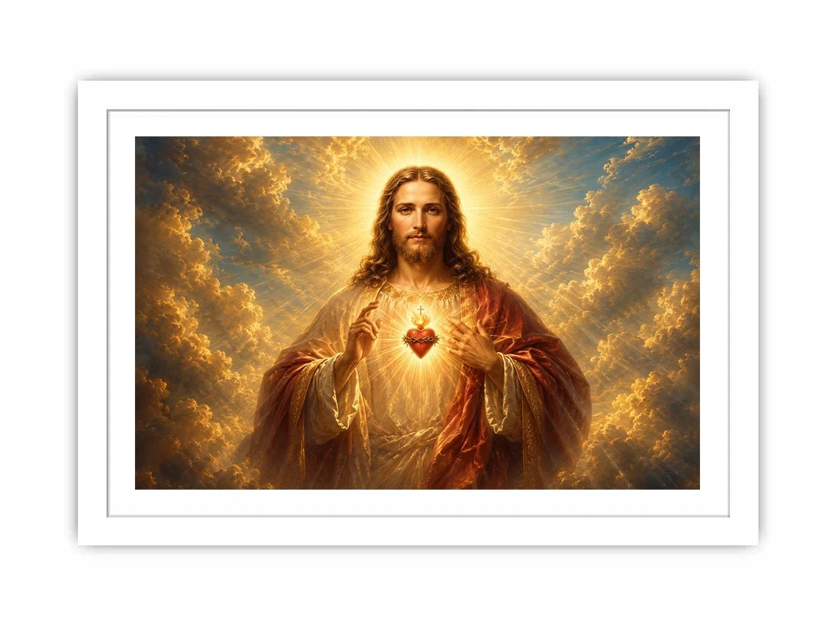 Radiant sacred heart Jesus canvas wall art for classic home decor.