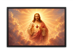 Golden Jesus sacred heart wall art for luxury living room decor.