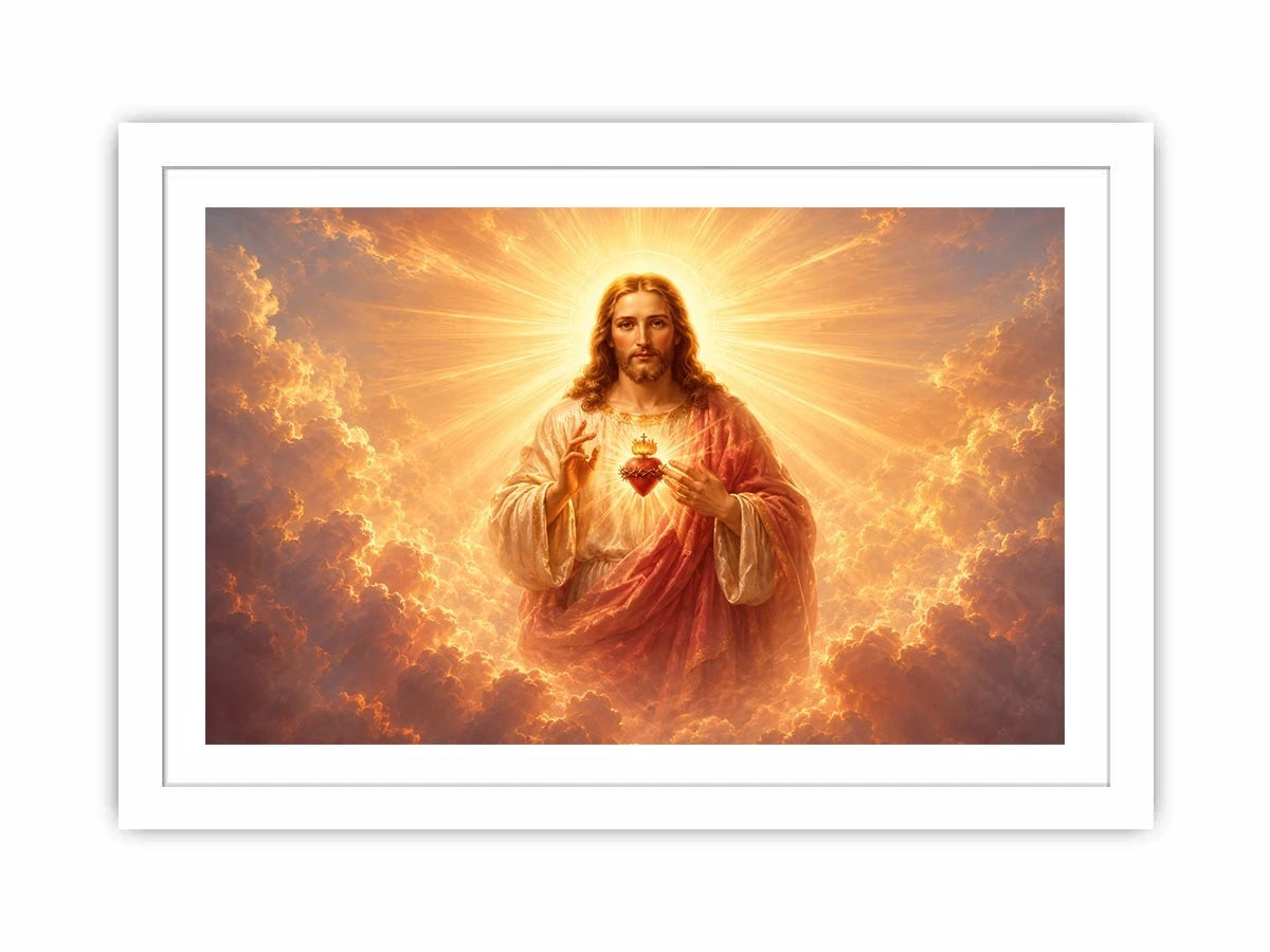 Golden Jesus sacred heart wall art for luxury living room decor.