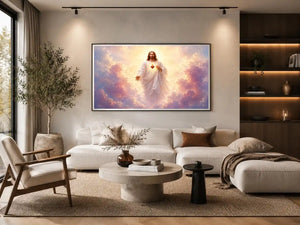 Radiant Jesus sacred heart canvas art for peaceful home decor.