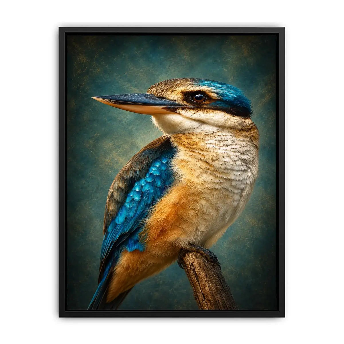 Vibrant kingfisher bird canvas art for modern living room decor.