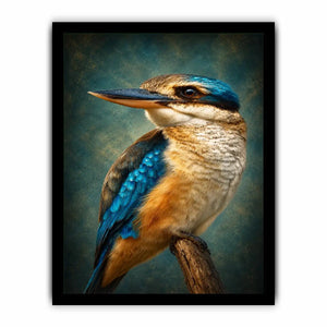 Vibrant kingfisher bird canvas art for modern living room decor.