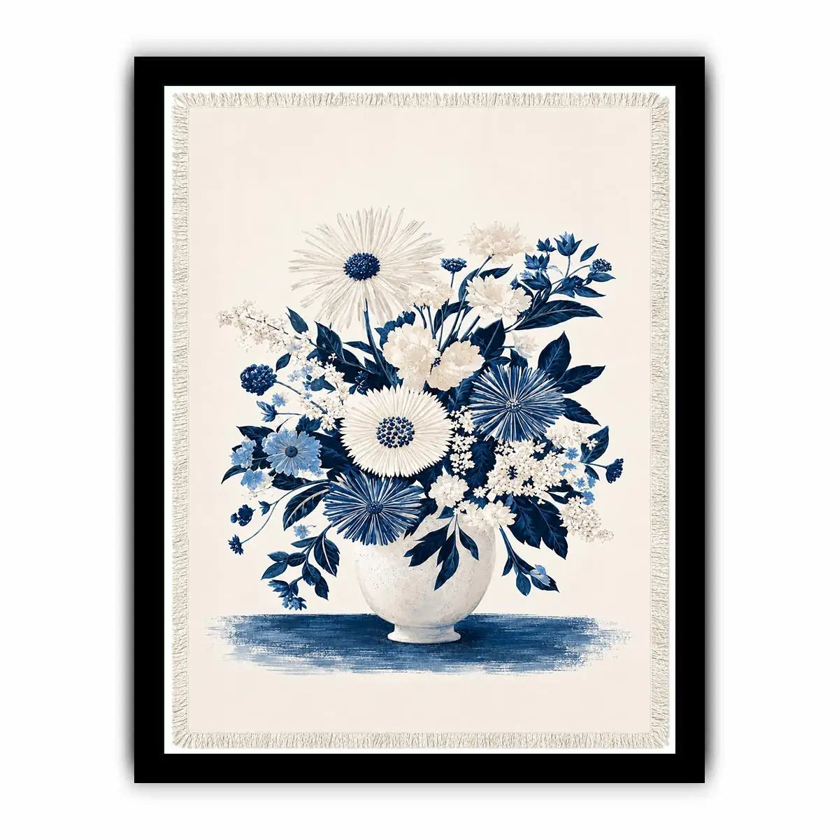 Blue and white floral canvas print for elegant bedroom wall decor.