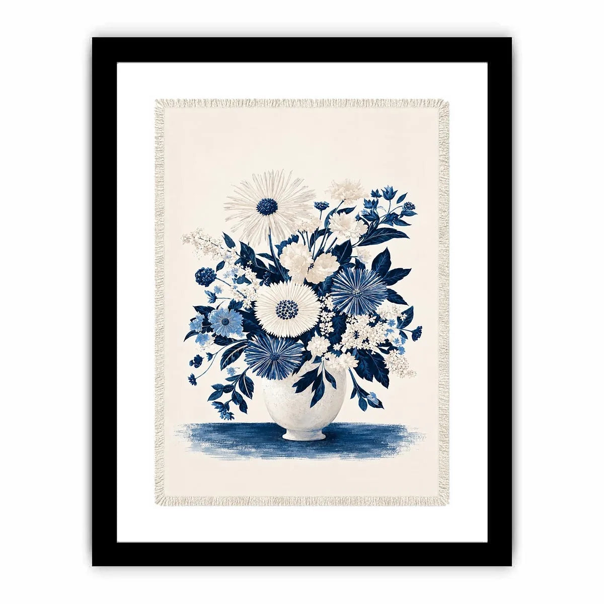 Blue and white floral canvas print for elegant bedroom wall decor.