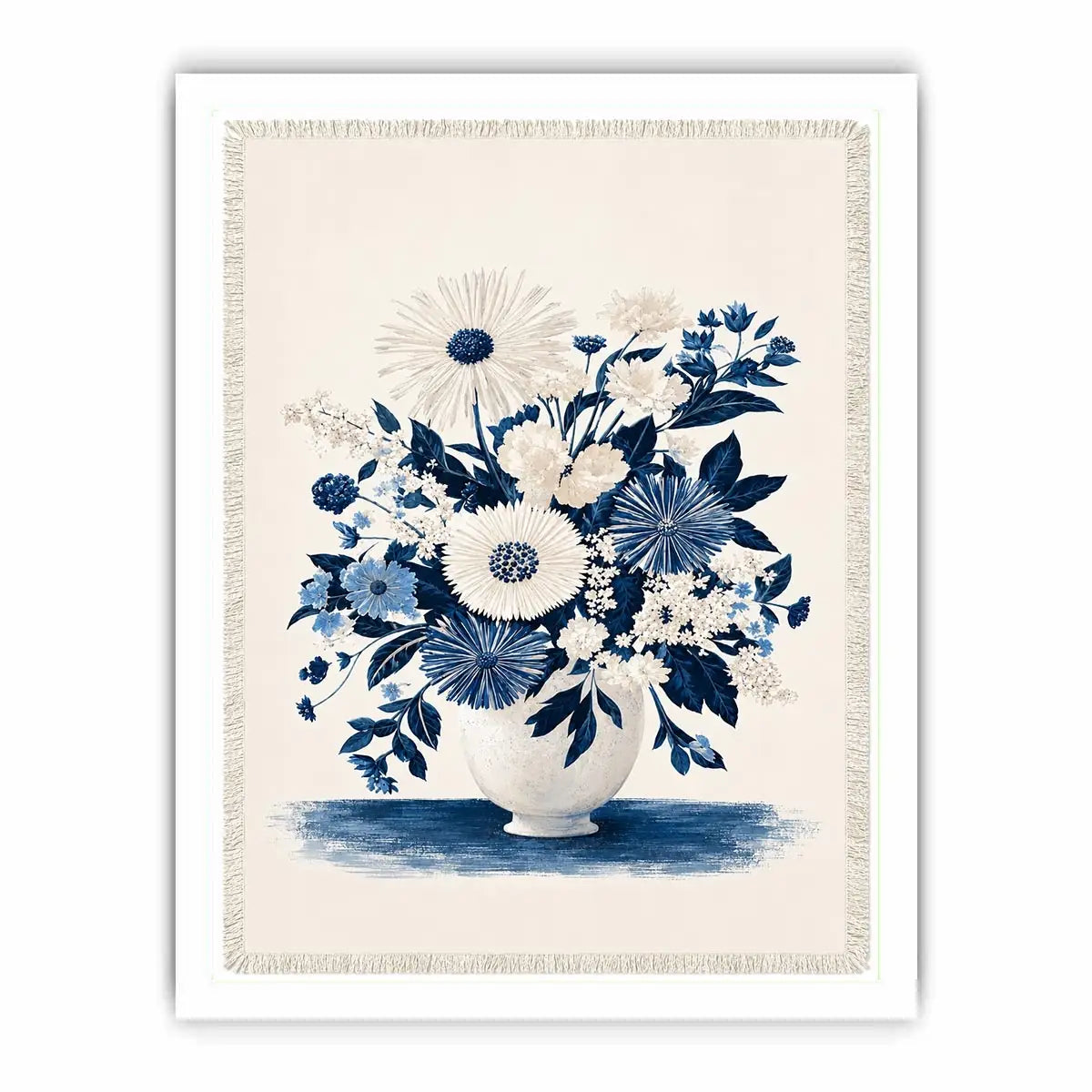 Blue and white floral canvas print for elegant bedroom wall decor.