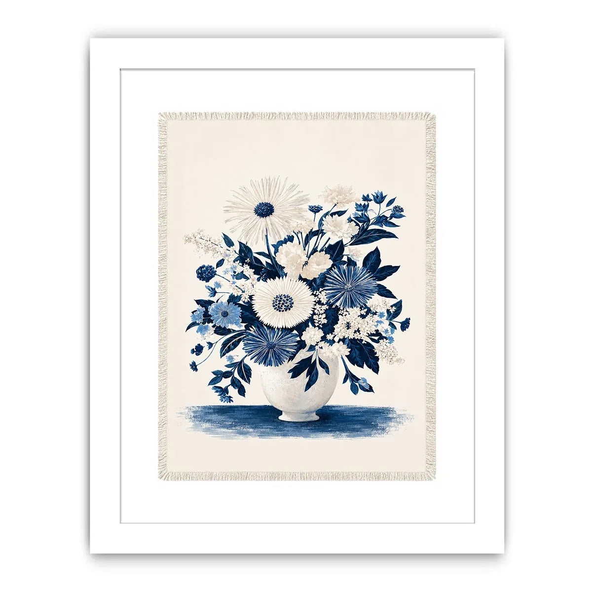 Blue and white floral canvas print for elegant bedroom wall decor.