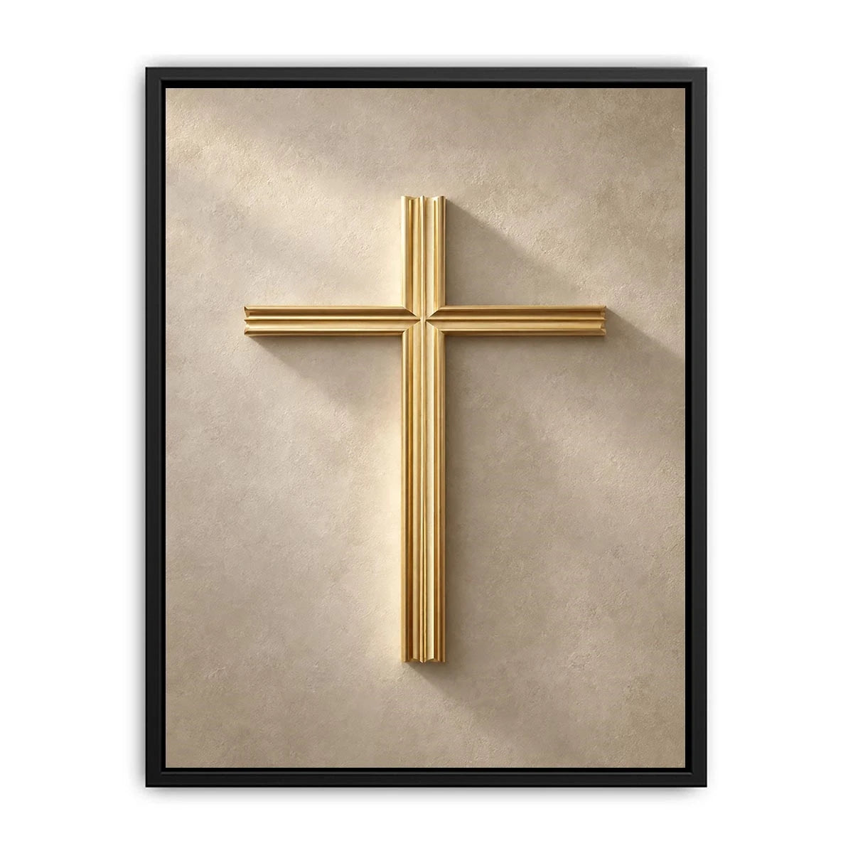 Gold cross wall art on neutral textured background for modern home decor.