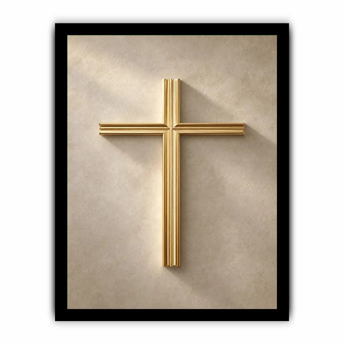Gold cross wall art on neutral textured background for modern home decor.