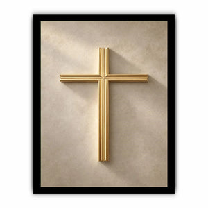 Gold cross wall art on neutral textured background for modern home decor.