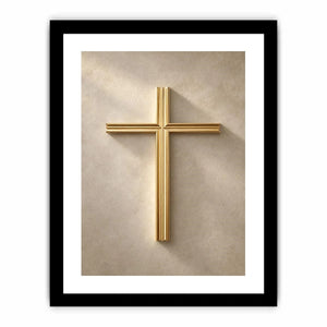 Gold cross wall art on neutral textured background for modern home decor.