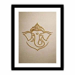 Gold Ganesha artwork on neutral background for elegant entryway decor.