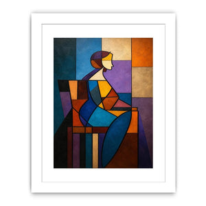 Colorful cubist canvas art with geometric woman figure for modern living room decor.
