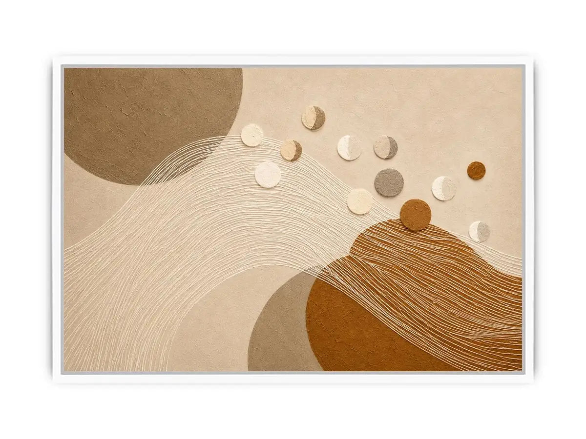 Neutral abstract geometric canvas art for modern living room decor.