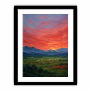 Vivid mountain sunset canvas art for dramatic modern living room decor.
