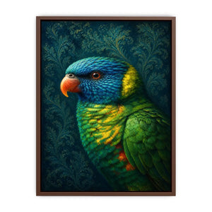 Colorful lorikeet canvas art for elegant modern room decor.