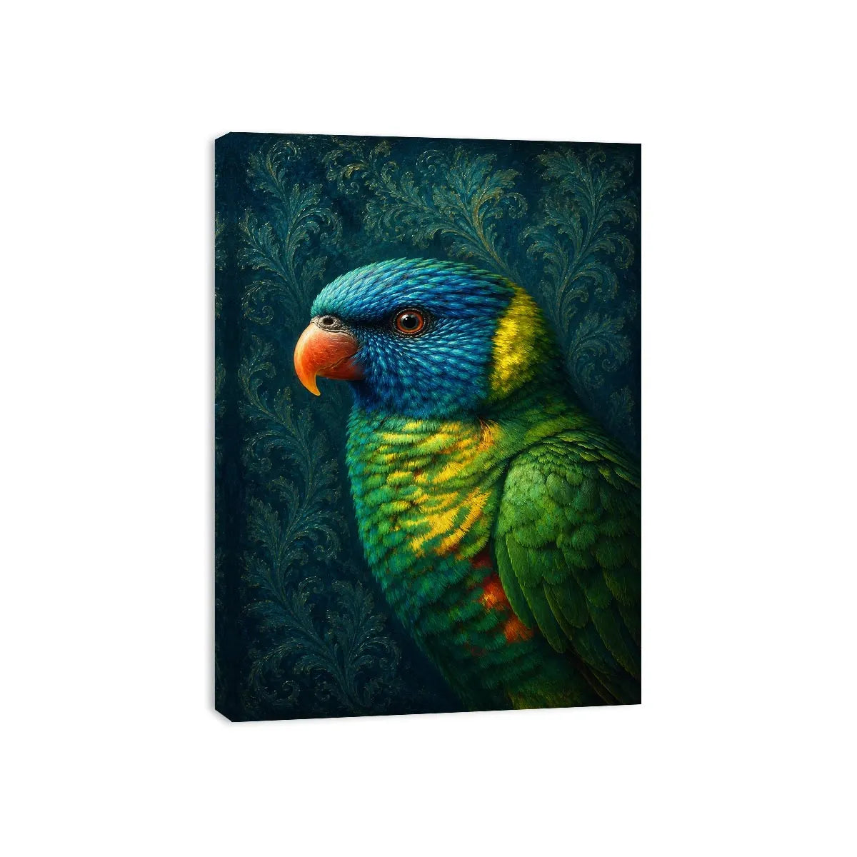 Colorful lorikeet canvas art for elegant modern room decor.