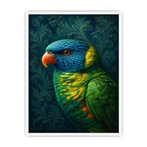 Colorful lorikeet canvas art for elegant modern room decor.