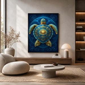 Ornate sea turtle canvas art for peaceful coastal room decor.