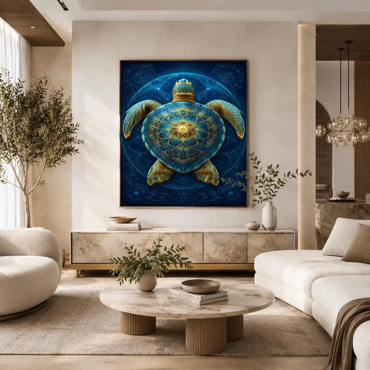 Ornate sea turtle canvas art for peaceful coastal room decor.