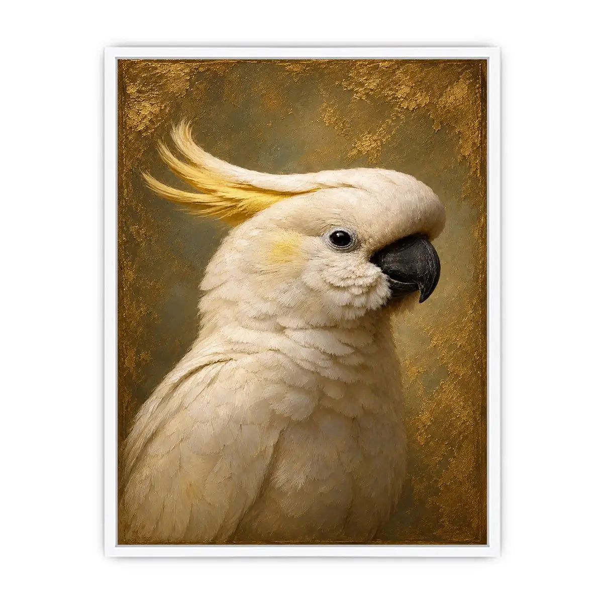 Elegant white cockatoo canvas art for neutral bedroom decor.