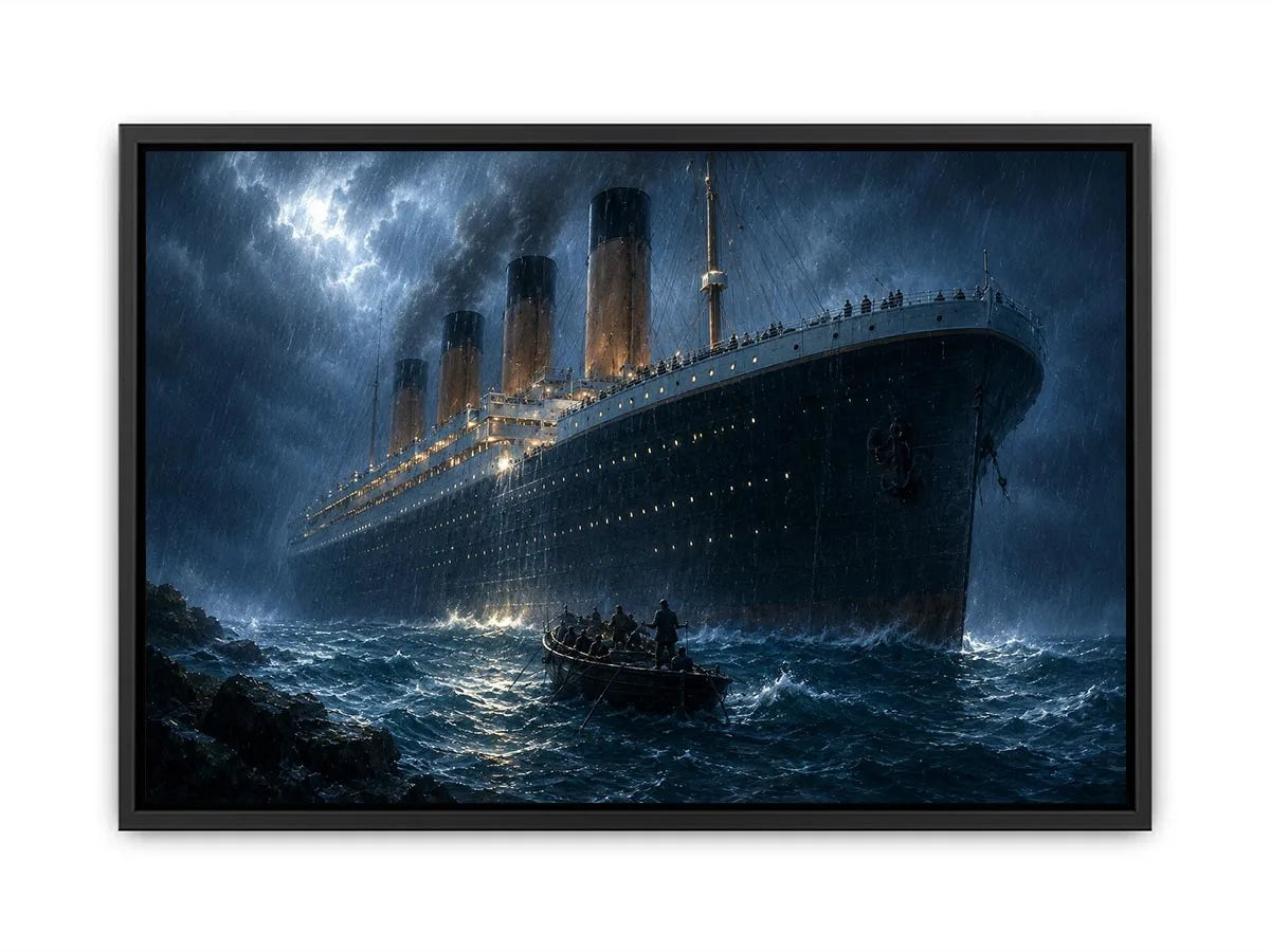 Dramatic ocean liner canvas art for moody office wall decor.