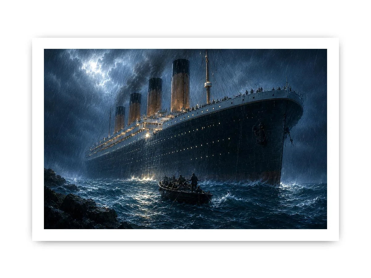 Dramatic ocean liner canvas art for moody office wall decor.