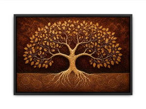 Golden tree canvas art for warm luxury living room decor.