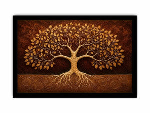 Golden tree canvas art for warm luxury living room decor.