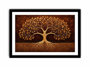 Golden tree canvas art for warm luxury living room decor.