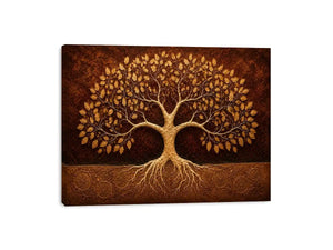Golden tree canvas art for warm luxury living room decor.