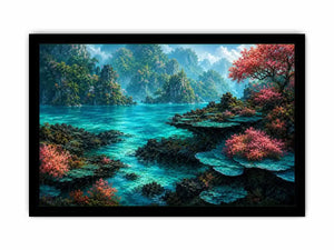 Tropical turquoise landscape canvas art for coastal room decor.