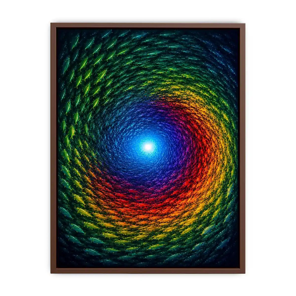 Colorful fish canvas art for bold modern living room decor.