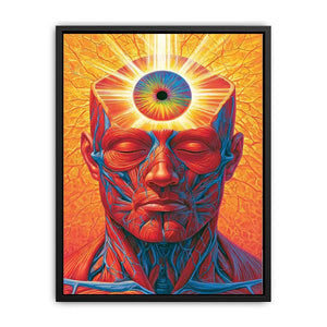Surreal third eye portrait canvas art with vivid anatomy detail for modern office decor.