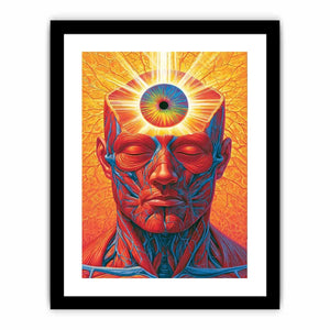 Surreal third eye portrait canvas art with vivid anatomy detail for modern office decor.