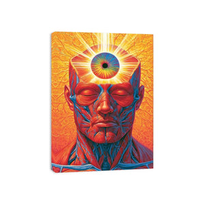 Surreal third eye portrait canvas art with vivid anatomy detail for modern office decor.