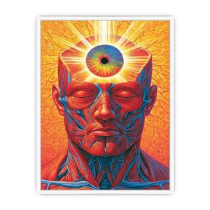 Surreal third eye portrait canvas art with vivid anatomy detail for modern office decor.