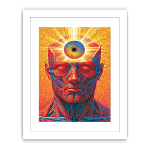 Surreal third eye portrait canvas art with vivid anatomy detail for modern office decor.