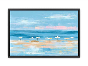 Minimal coastal beach umbrella canvas art for modern beach house or living room decor.