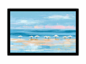 Minimal coastal beach umbrella canvas art for modern beach house or living room decor.