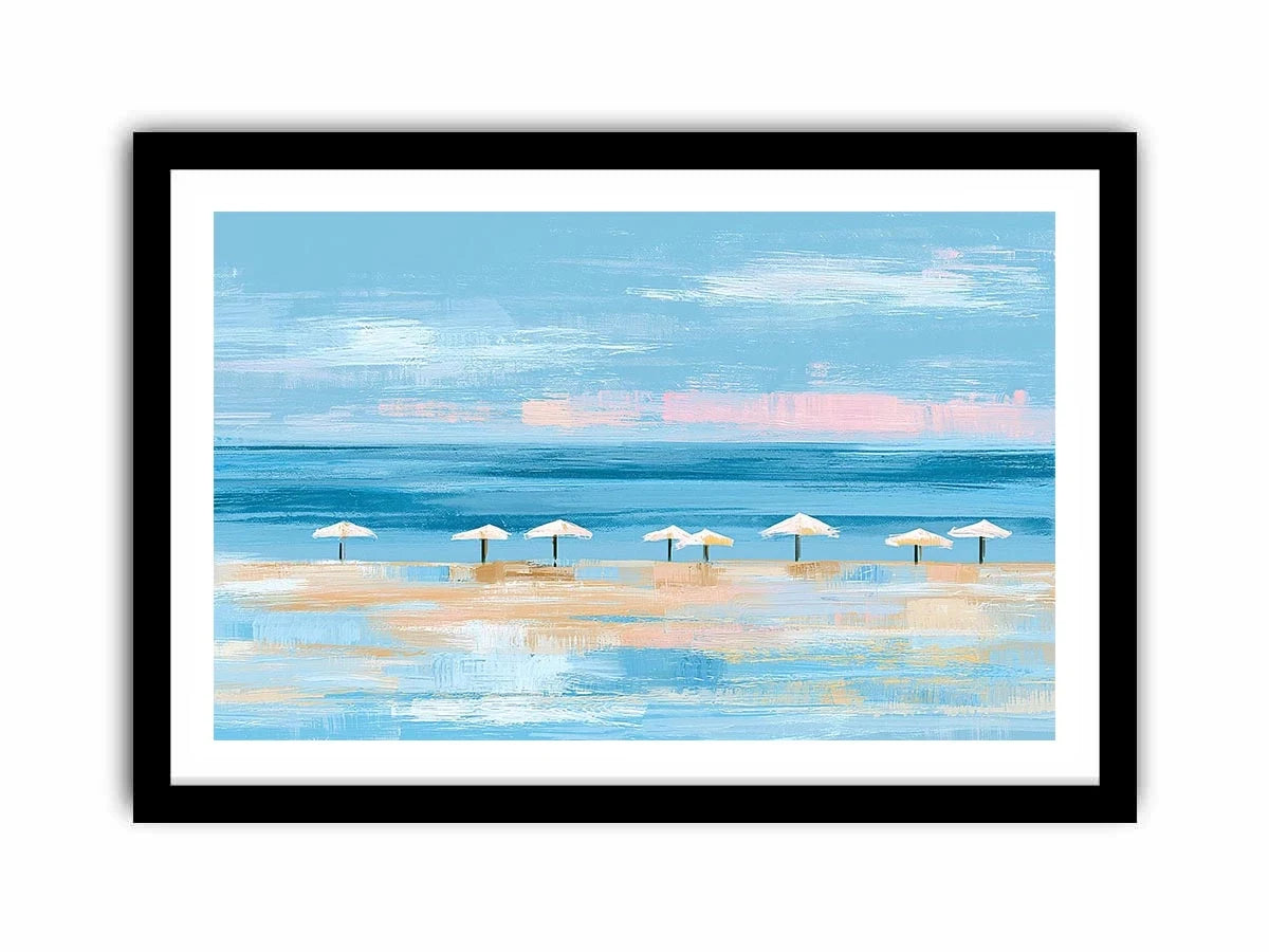 Minimal coastal beach umbrella canvas art for modern beach house or living room decor.