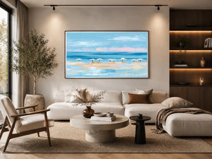 Minimal coastal beach umbrella canvas art for modern beach house or living room decor.