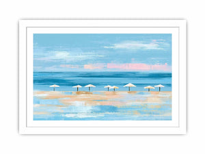 Minimal coastal beach umbrella canvas art for modern beach house or living room decor.