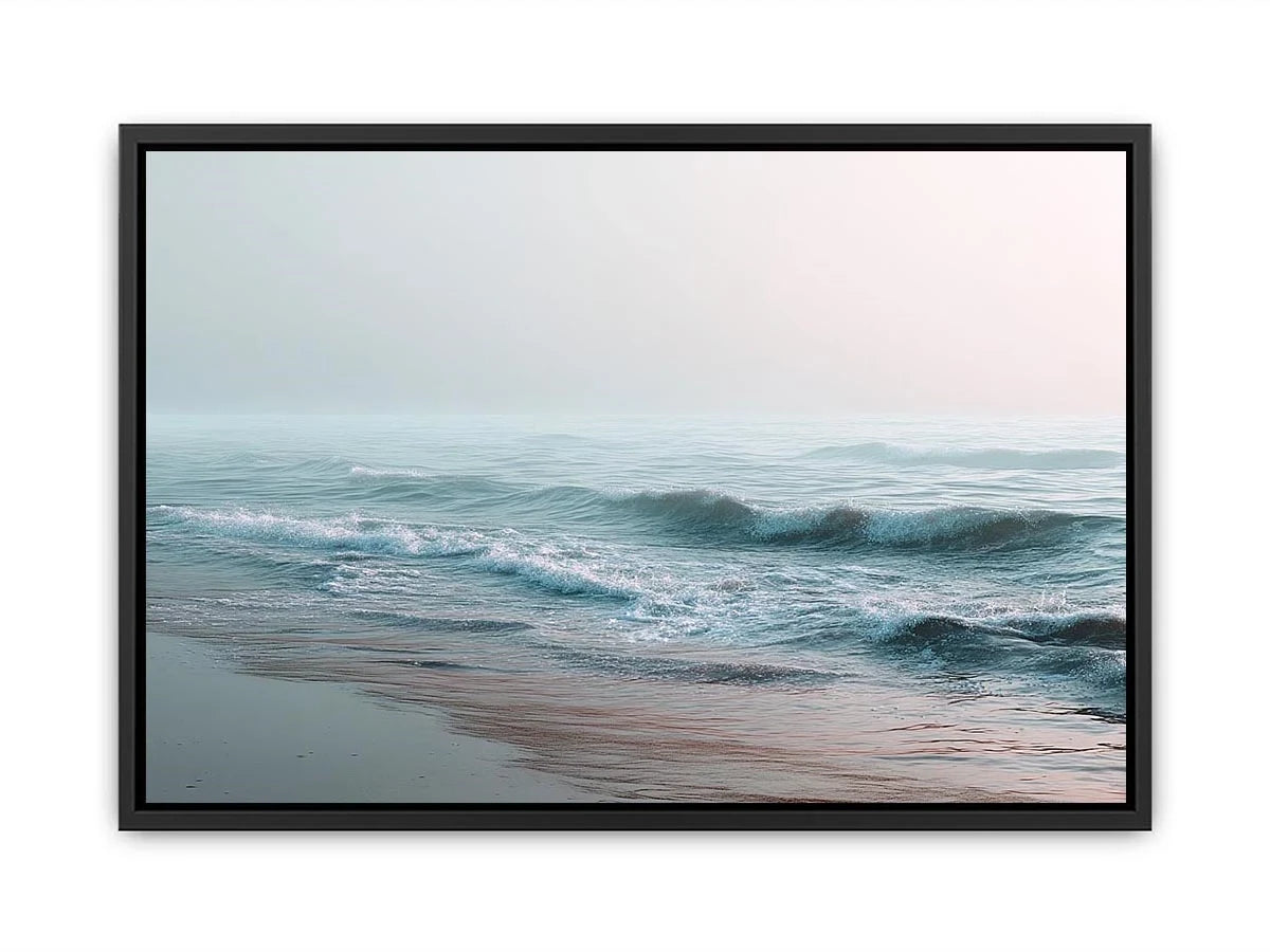 Minimal ocean wave canvas art for calm coastal bedroom or living room decor.