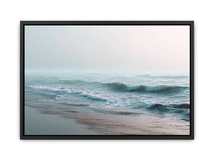 Minimal ocean wave canvas art for calm coastal bedroom or living room decor.